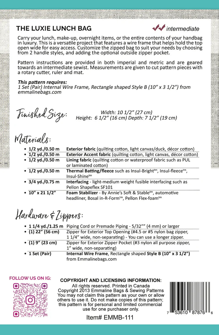 The Luxie-Lunch Bag - Paper Pattern