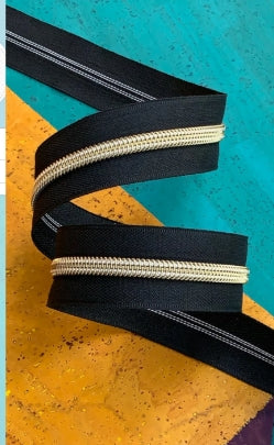 Black Zipper Tape with Teeth #5 - 3yd /No Pulls