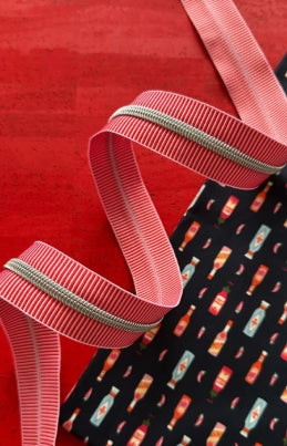 Red Stripe Zipper Tape With Nickel Teeth #5 - 3yd / No Pulls