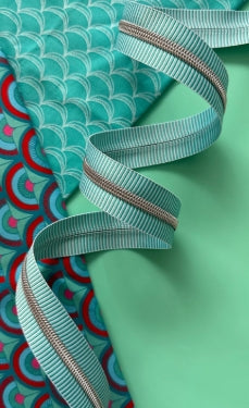 Teal Stripe Zipper Tape with Nickel Teeth #5 - 3yd / No Pulls