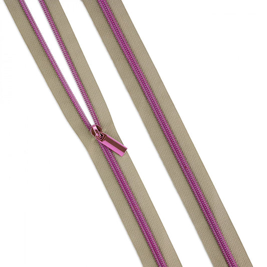 Tula Pink Beige Nylon Coil Zippers