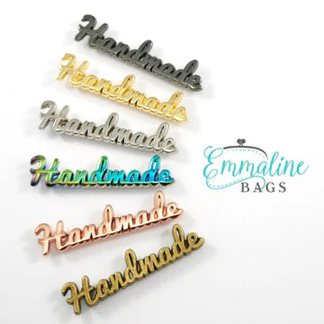 Metal Bag Label: Script Style "handmade"